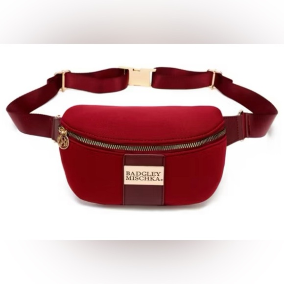 Badgley Mischka Burgundy Belt Bag with Gold Accents - Picture 2 of 6
